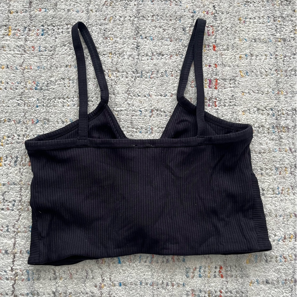 Black Ribbed Crop Top Ruched Knot - Picture 2 of 4
